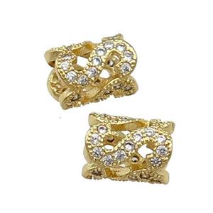 Copper Tube Beads Pave Zircon Large Hole Gold Plated, approx 6.5-9mm, 4mm hole