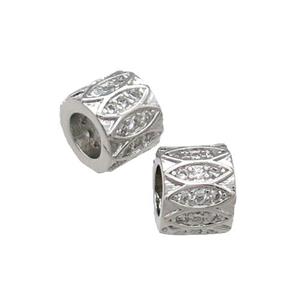 Copper Tube Beads Pave Zircon Large Hole Platinum Plated, approx 8mm, 4mm hole