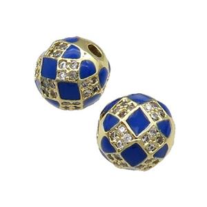 Round Copper Beads Pave Zircon Blue Enamel Football Sport Gold Plated, approx 10mm dia