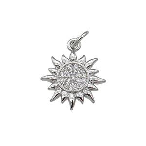 Copper Sun Charm Pendant Pave Zircon Platinum Plated, approx 14mm