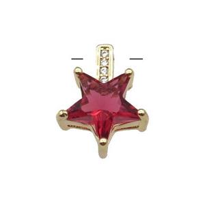 Copper Star Pendant Pave Red Crystal Gold Plated, approx 12-15.5mm