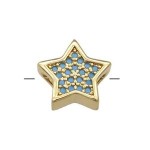 Copper Star Beads Pave Turq Zircon Gold Plated, approx 11.5mm