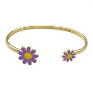 Copper Bangle Purple Daisy Enamel Flower Gold Plated, approx 12mm, 16mm, 45-60mm