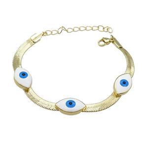 Copper Evil Eye Bracelet White Enamel Gold Plated, approx 5mm, 9-16.5mm, 16-21cm length