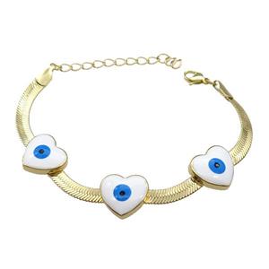 Copper Heart Evil Eye Bracelet White Enamel Gold Plated, approx 5mm, 15mm, 16-21cm length