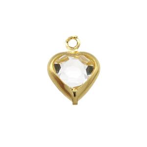 Copper Heart Pendant Pave Clear Crystal Gold Plated, approx 7.5mm