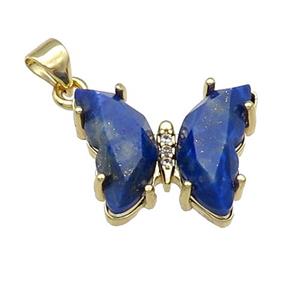 Blue Lapis Lazuli Butterfly Pendant Gold Plated, approx 15-19mm