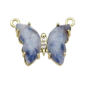 Blue Dalmatian Jasper Butterfly Pendant With 2loops Gold Plated, approx 15-19mm