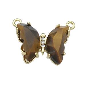 Natural Tiger Eye Stone Butterfly Pendant With 2loops Gold Plated, approx 15-19mm