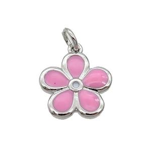 Copper Flower Pendant Pink Enamel Platinum Plated, approx 12.5mm