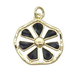 Copper Flower Pendant Black Enamel Gold Plated, approx 19mm