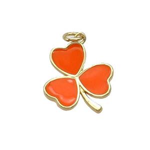 Copper Clover Pendant Orange Enamel Gold Plated, approx 15.5-17.5mm