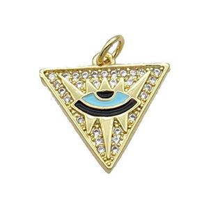 Copper Triangle Pendant Pave Zircon Enamel Eye Gold Plated, approx 17mm