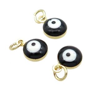 Copper Evil Eye Pendant Black Enamel 18K Gold Plated, approx 6.8mm