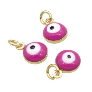 Copper Evil Eye Pendant Hotpink Enamel 18K Gold Plated, approx 6.8mm