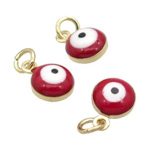 Copper Evil Eye Pendant Red Enamel 18K Gold Plated, approx 6.8mm