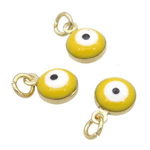 Copper Evil Eye Pendant Yellow Enamel 18K Gold Plated, approx 6.8mm