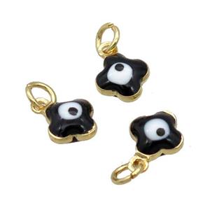 Copper Clover Pendant Black Enamel Eye 18K Gold Plated, approx 6.5mm