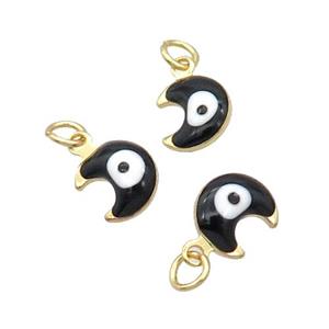 Copper Moon Pendant Black Enamel Eye 18K Gold Plated, approx 7-8mm