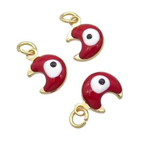 Copper Moon Pendant Red Enamel Eye 18K Gold Plated, approx 7-8mm