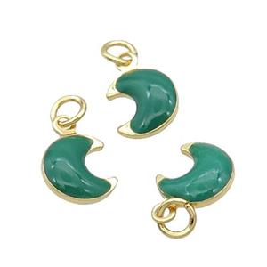 Copper Moon Pendant Deepgreen Enamel 18K Gold Plated, approx 7-8mm