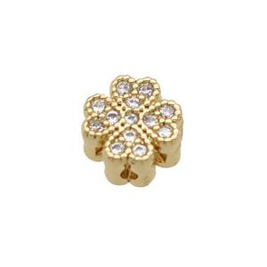 Copper Clover Beads Pave Zircon Unfade 18K Gold Plated, approx 7.5mm