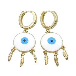 Copper Hoop Earring Circle Evil Eye Enamel Leaf Gold Plated, approx 16mm, 16mm dia