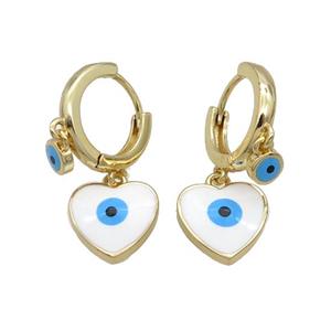 Copper Hoop Earring Heart Evil Eye Enamel Gold Plated, approx 5mm, 13mm, 15mm dia