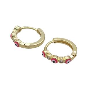 Copper Hoop Earring Hotpink Enamel Evil Eye Gold Plated, approx 3mm, 16mm dia