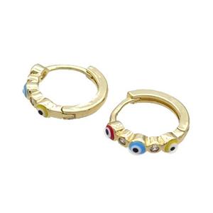 Copper Hoop Earring Multicolor Enamel Evil Eye Gold Plated, approx 3mm, 16mm dia