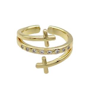 Copper Ring Pave Zircon Cross Gold Plated, approx 17mm, 16mm dia