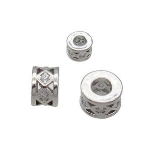 Copper Heishi Beads Pave Zircon Platinum Plated, approx 6mm