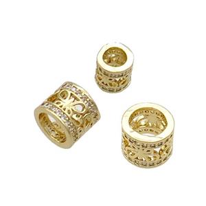 Copper Tube Beads Pave Zircon Large Hole Gold Plated, approx 6mm