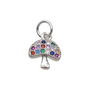 Copper Mushroom Pendant Pave Zircon Platinum Plated, approx 9mm