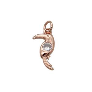 Copper Parrot Pendant Bird Pave Zircon Rose Gold, approx 7-11mm