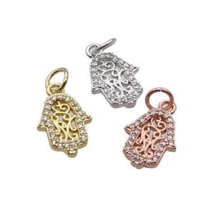 Copper Hamsahand Pendant Pave Zircon Mixed, approx 9-12mm