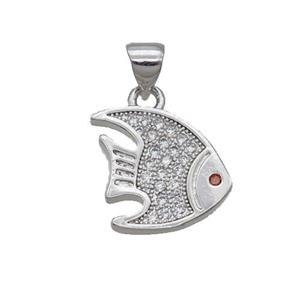 Copper Goldfish Pendant Pave Zircon Platinum Plated, approx 13-14mm