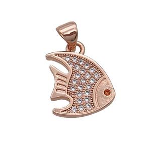 Copper Goldfish Pendant Pave Zircon Rose Gold, approx 13-14mm