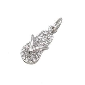 Copper Shoes Pendant Pave Zircon Platinum Plated, approx 6-12mm