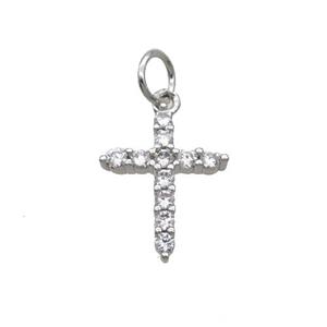 Copper Cross Pendant Pave Zircon Platinum Plated, approx 11-14mm