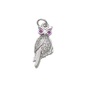 Copper Owl Pendant Pave Zircon Bird Platinum Plated, approx 8-18mm