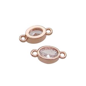 Copper Oval Connector Pave Zircon Rose Gold, approx 5-7mm