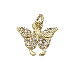 Copper Butterfly Pendant Pave Zircon Gold Plated, approx 9-11mm