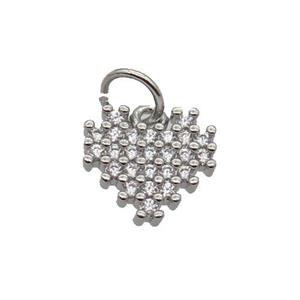 Copper Heart Pendant Pave Zircon Platinum Plated, approx 10mm