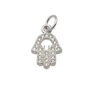 Copper Hamsahand Pendant Pave Zircon Platinum Plated, approx 9-10mm