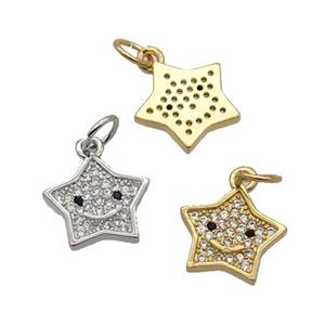 Copper Star Pendant Pave Zircon Mixed, approx 11mm