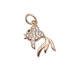 Copper Goldfish Pendant Pave Zircon Rose Gold, approx 9-14.5mm