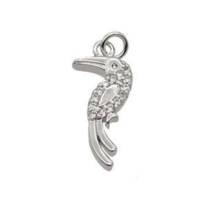 Copper Parrot Pendant Pave Zircon Birds Platinum Plated, approx 8.5-16mm