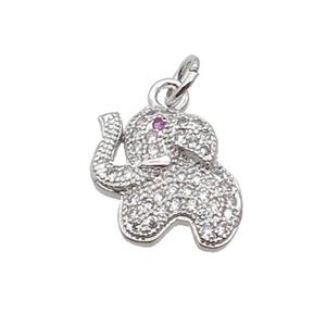 Copper Elephant Pendant Pave Zircon Platinum Plated, approx 11-12.5mm