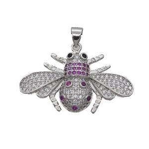 Copper Honeybee Pendant Pave Zircon Platinum Plated, approx 18-32mm